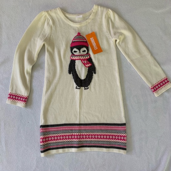 GYMBOREE-NWT - CREAM PEGUIN SWEATER DRESS. - Picture 2 of 5